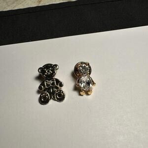 Lot Of 2 Rhinestone Gold Tone Teddy Bear Tack Lapel Pin